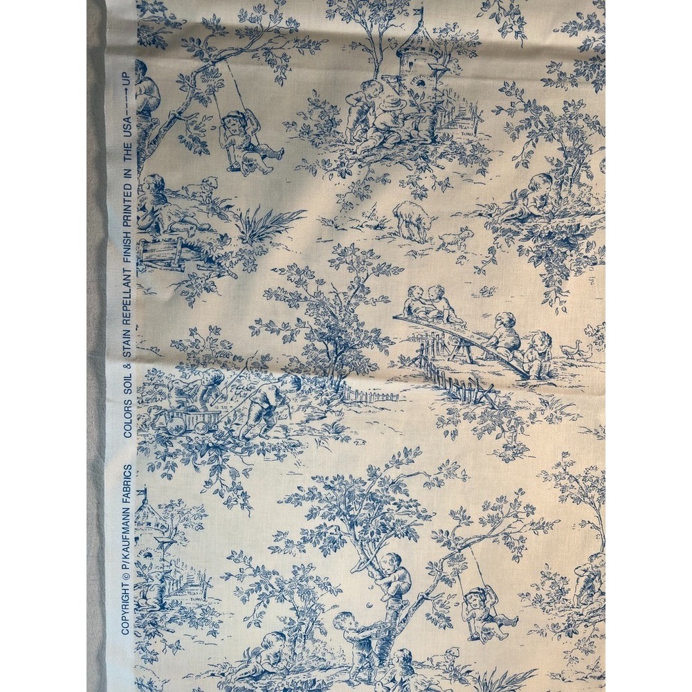 Fabric P/Kaufmann French Blue Toile Children At Play Country Pastoral BTY x56" W
